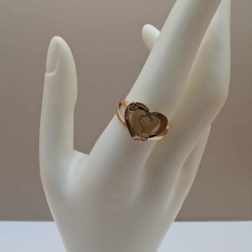 ANILLO EN 2 OROS DE LETRA S EN CORAZON